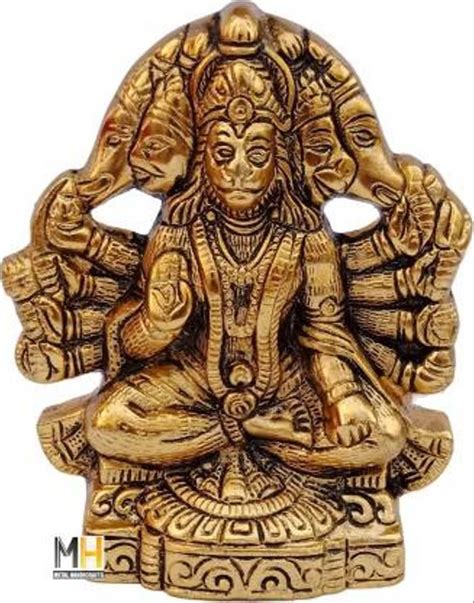 Golden Gold Plated Brass Panchmukhi Hanuman Statue For Home At Rs