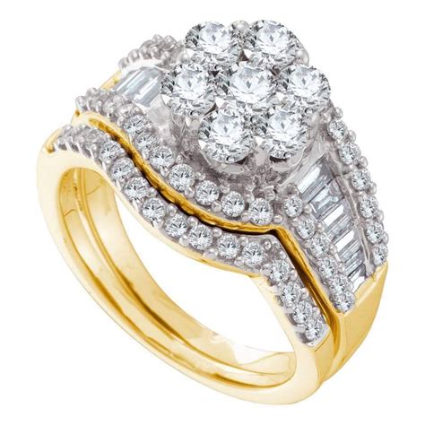 14kt Yellow Gold Womens Round Diamond Cluster Bridal Wedding Engagement Ring Band Set 2 00 Cttw