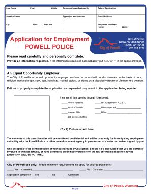 Fillable Online Application For Employment POWELL POLICE Fax Email