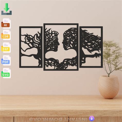 Trees Human Faces Design Laser Cut Svg Dxf Files Wall Sticker Etsy