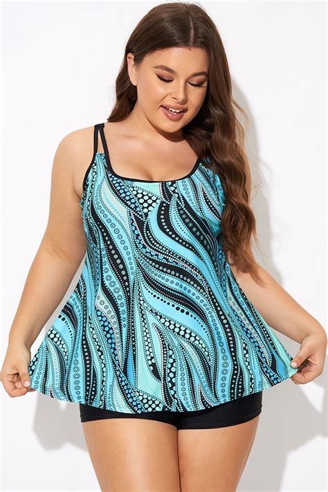 Vintage Cyan Double Straps Polka Dot Tankini Top Meetcurve Meetcurve