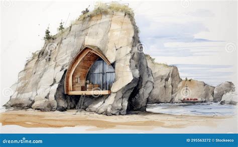 Rock-based House Drawing with Shingle Architecture and Cave Stock ...