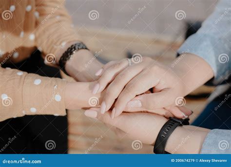 Two Young Adult Lesbian Women Holding Hands Women`s Hands Close Up