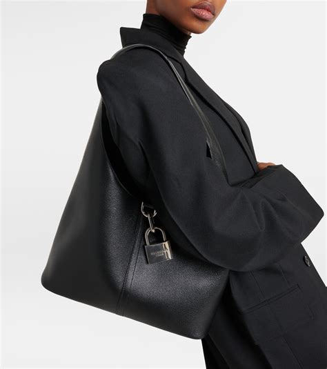 Locker North South Medium Leather Shoulder Bag In Black Balenciaga