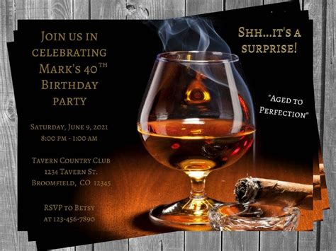 Cigar And Cognac Birthday Invitation Cigar And Cognac Mens Etsy