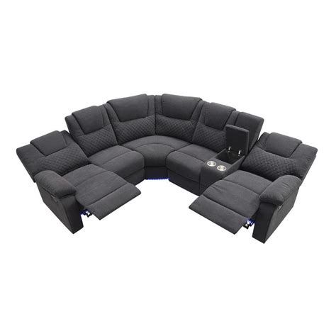 Nestfair 94.4 in. Velvet Modern Sectional Sofa Recliner Chair Sofa in. Black with Storage Box ...