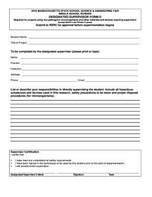 Fillable Online Designated Supervisor Form D Fax Email Print Pdffiller