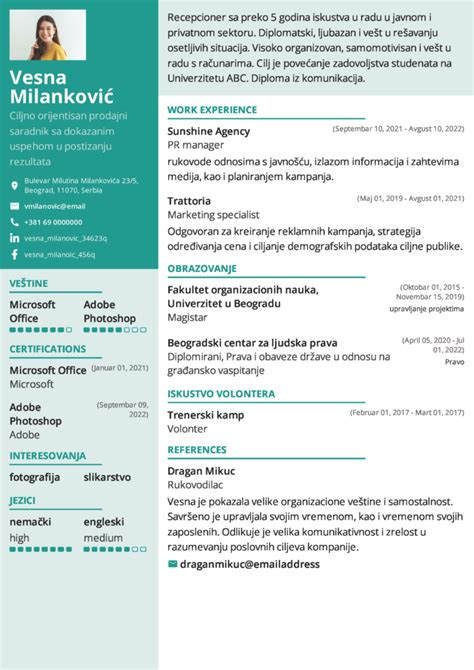 Kako Napisati Cv Profesionalne Cv Za Posao Cv Primer