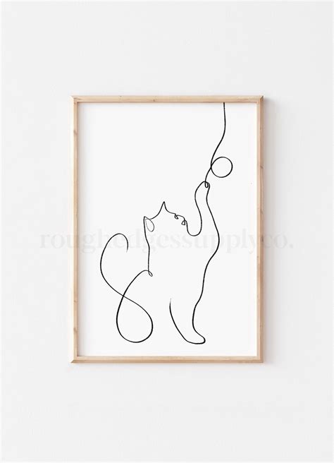 Playful Cat Line Art Print Minimal Cat Line Drawing Cat Etsy