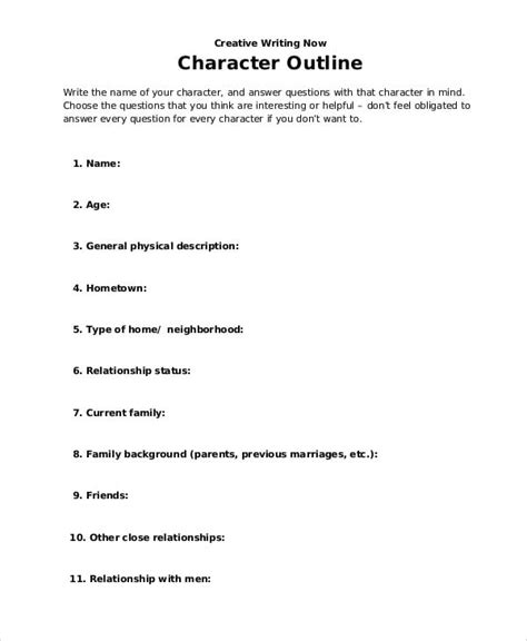 Character Outline Templates 9 Word Pdf Format Download