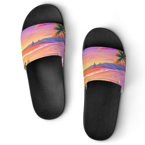 Gzhjmy Stylish Slides For Women Men Sunset Or Sunrise On The Beach