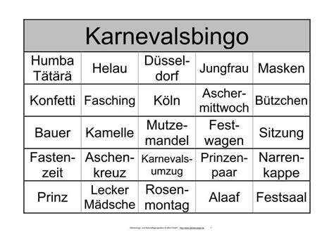 Themenbingo Karneval