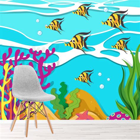 Yellow Fish Wall Mural Under The Sea Wallpaper Kids Bedroom Photo Home ...