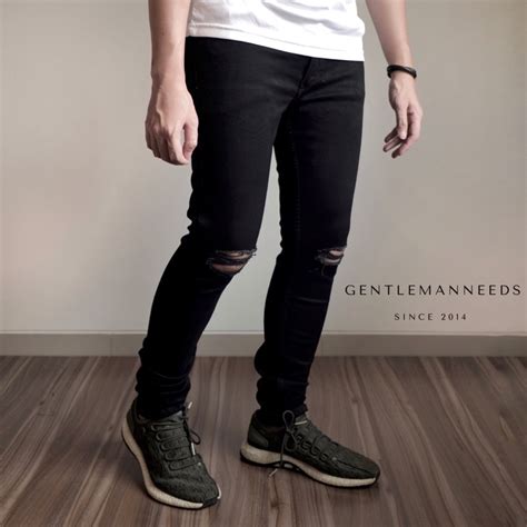 Jual Celana Panjang Jeans Hitam Sobek Lutut Ripped Knee Super Skinny