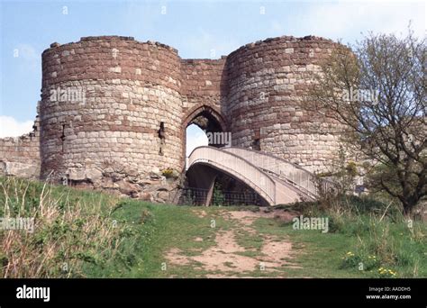 Beeston Castle Ruins Of Inner Ward Gatehouse Modern Footbridge Across