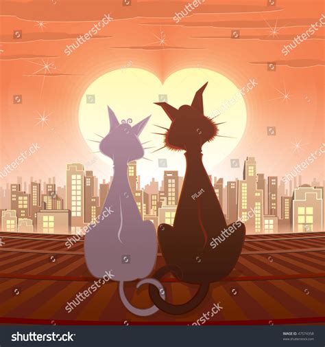 Couple Of Romantic Cats Vector Illustration 47574358 Shutterstock