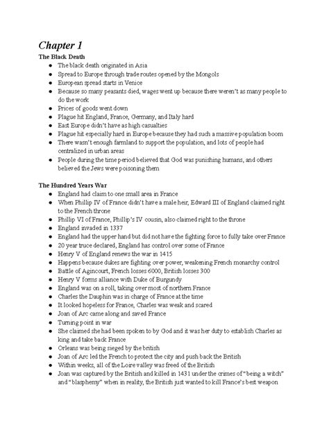 AP Euro Notes: Chapter 1 - The Black Death & Chapter 2 - Renaissance - Studocu