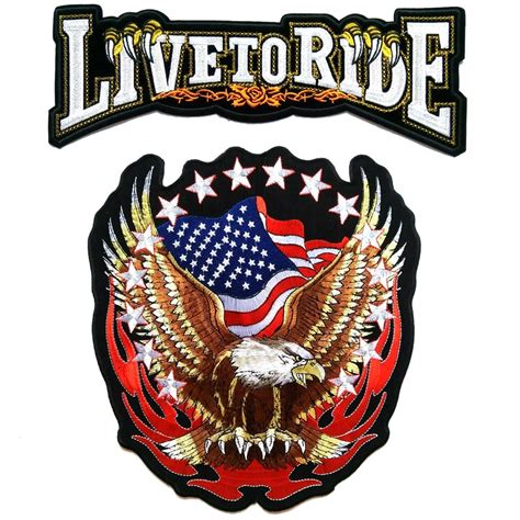 Large 2pcs Set Live To Ride Upwing Eagle American Flag Harley Davidson