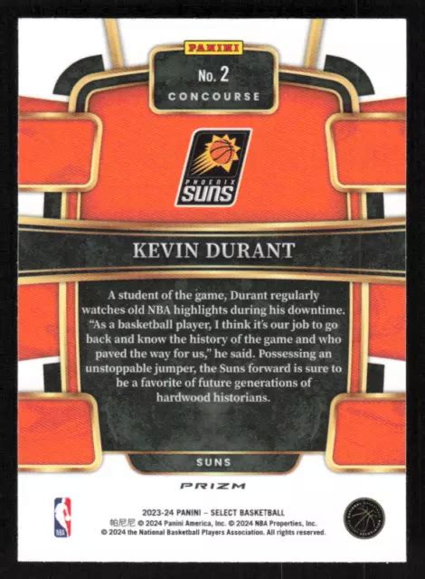 2023 24 PANINI SELECT 2 Kevin Durant Blu Incrinato Ice Prizms Phoenix