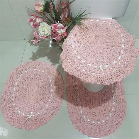 Tapete de baño Vivi crochet Jogo de banheiro oval circular rosa