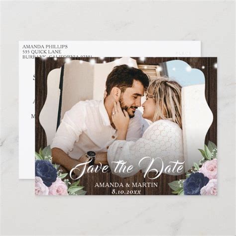 Navy Blue Blush Save The Date Photo Postcard Ad Save Date Photo