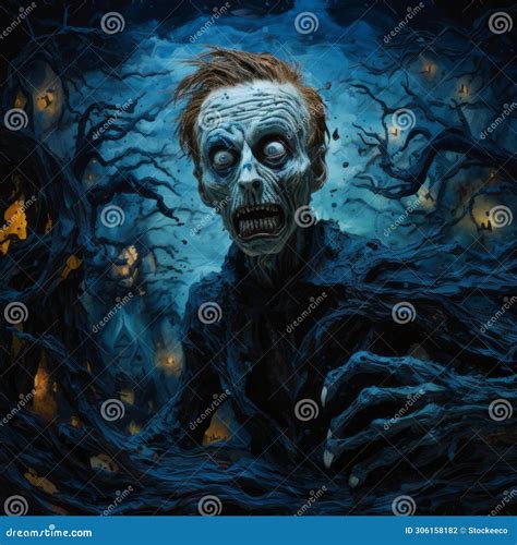 Macabre Zombie Painting Of Frozen Character In Van Gogh Style Stock