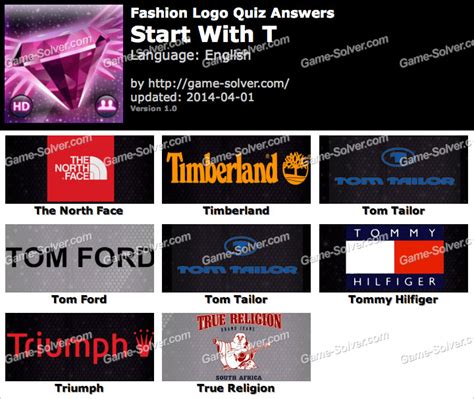 Fashion Logo Quiz Answers Start With T Game Solver