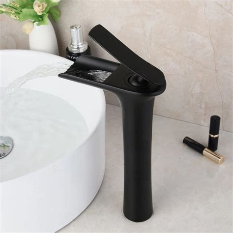 modern matte black bathroom faucet with top lever one-handed operation ...