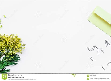 Female Desktop With Keyboard And Flowers Top View Mock Up Stock Image