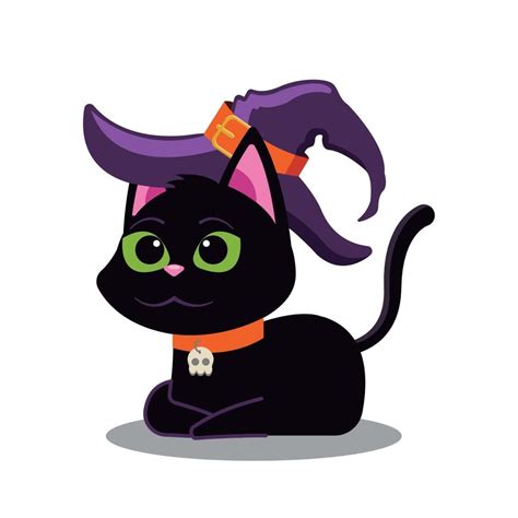 Kawaii Cartoon Black Cat With Witch Hat Halloween Vector Art At