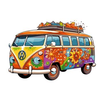 Hippie Van Vector Sticker Clipart An Image Of A Vw Bus With Flowers On