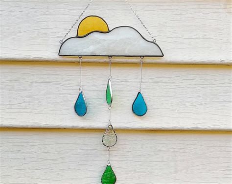 Stained Glass Cloud And Raindrop Suncatcher Cloud Sun Rain Window