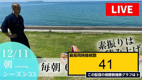 ライブ同時接続数グラフ『【1211 朝630の部／素振りliveシーズン33】朝は20分で400本！ 』 Livechart