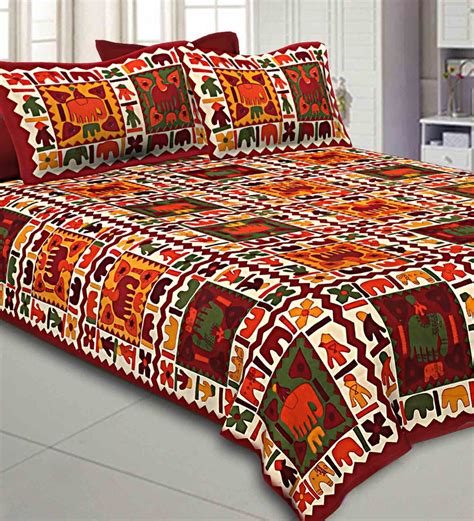 Buy Maroon Traditional 240 Tc Cotton 1 Double King Size Bedsheet With 2