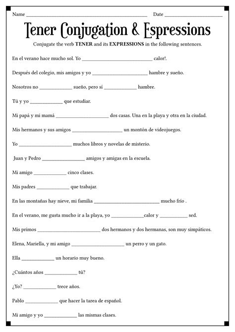 Tener Que Worksheet Spanish