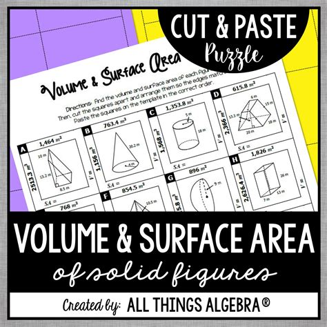 Volume And Surface Area Cut Paste Puzzle All Things Algebra