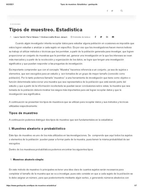 Eo5 Tipos De Muestreo Estadística Gestiopolis Pdf Muestreo Estadísticas