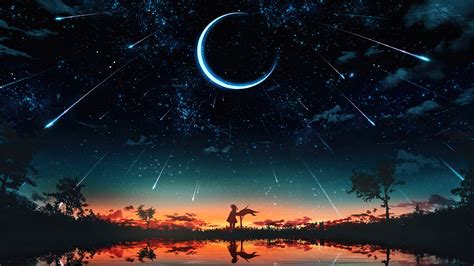 Stars And Moon In The Sky Wallpaper