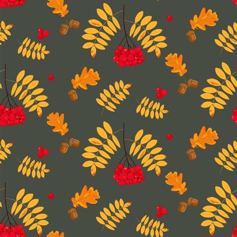 Premium Vector Seamless Autumn Pattern With Rowan And Oak Leaves And