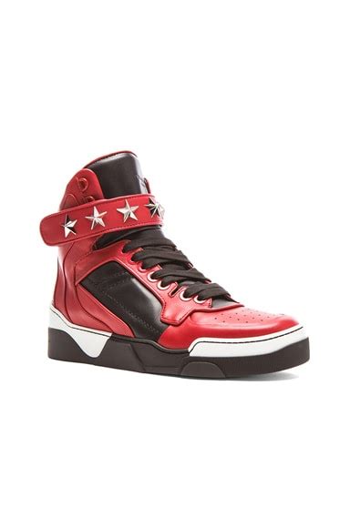 Givenchy Tyson High Top Leather Sneakers With Stars In Red FWRD