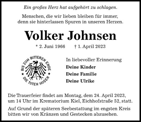 Traueranzeigen Von Volker Johnsen Trauer Anzeigen De