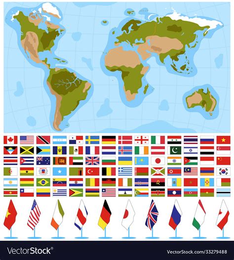 Flags world map set cartoon Royalty Free Vector Image