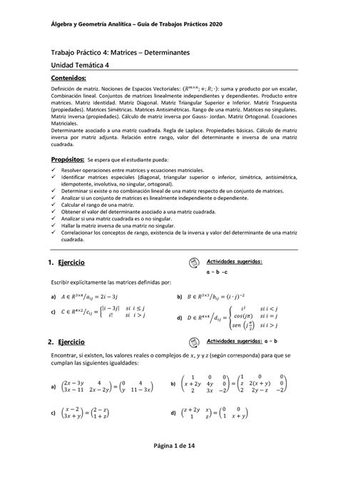 4 Matrices y Determinantes Unidad Temática 4 2020 Trabajo