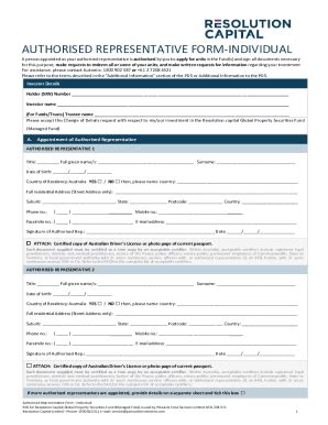 Fillable Online AUTHORISED REPRESENTATIVE FORM INDIVIDUAL Fax