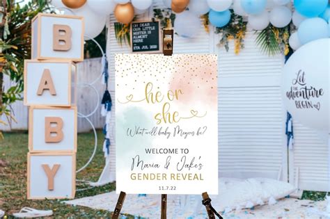 Gender Reveal Welcome Sign Gender Reveal Sign He She Gender Etsy