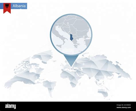 Mappa Del Mondo Arrotondata Astratta Con Mappa Dettagliata Dellalbania