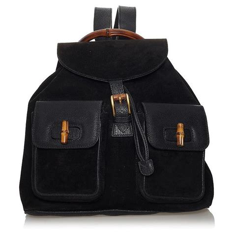 Gucci Bamboo Suede Backpack Black Metal Ref 625499 Joli Closet