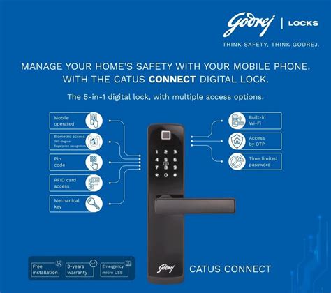 Rectangular Godrej Catus Connect Wifi Otp Digital Door Lock Black At Rs