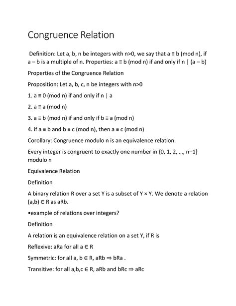 Congruence Relation Congruence Relation Definition Let A B N Be