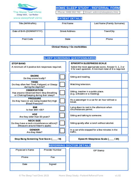 Fillable Online Home Sleep Study Referral Form Fax Email Print